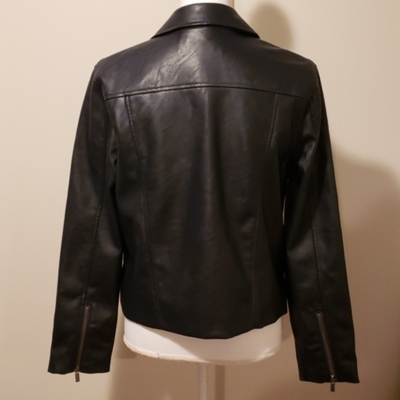 Dark blue faux leather moto jacket - Picture 3 of 6
